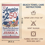 Custom Beach Towel - Personalized America 250th Anniversary, Summer Vacation And Travel Gifts For Family - Born Free, Beach Bound