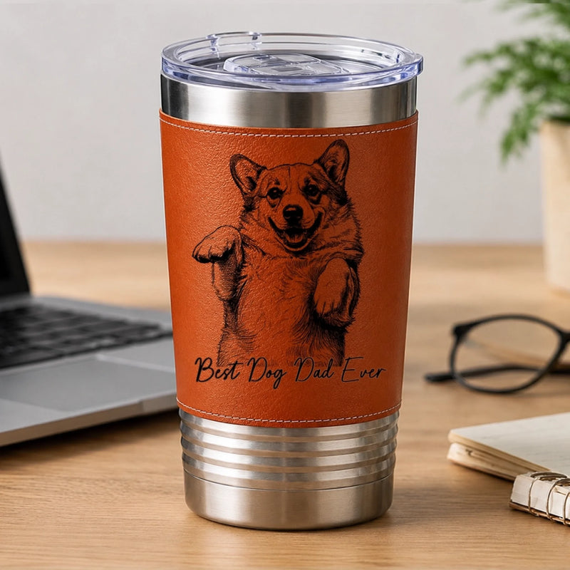 Custom Photo Printed Leather Tumbler - Personalized Father's Day Birthday Gifts For Dog Cat Lovers, Dog Dad And Mom, Cat Owners - Paws Bring Endless Joy