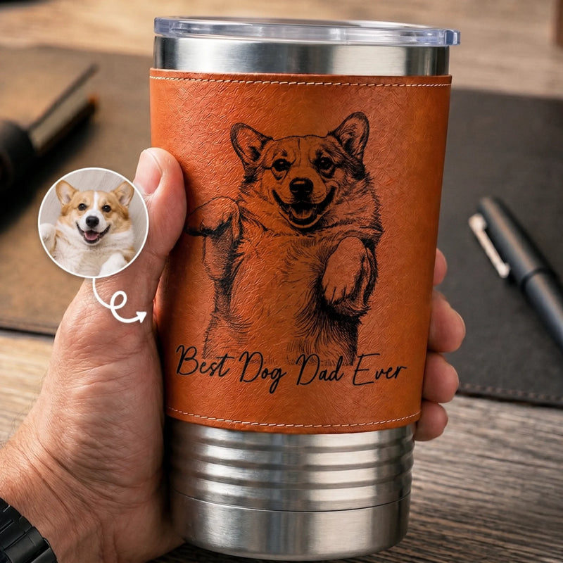 Custom Photo Printed Leather Tumbler - Personalized Father's Day Birthday Gifts For Dog Cat Lovers, Dog Dad And Mom, Cat Owners - Paws Bring Endless Joy
