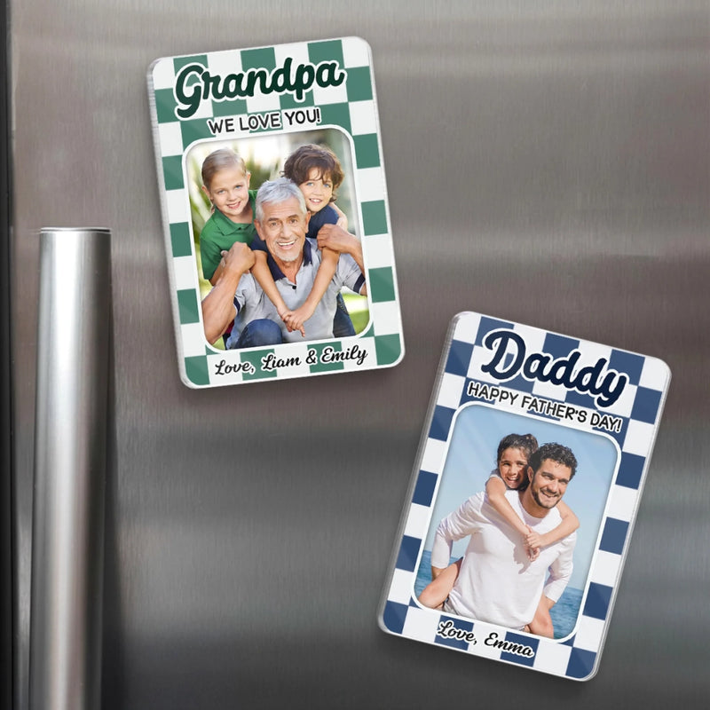 Custom Photo Acrylic Fridge Magnet - Personalized Father's Day Birthday Gifts For Dad, Grandpa - The Heart Of The Family