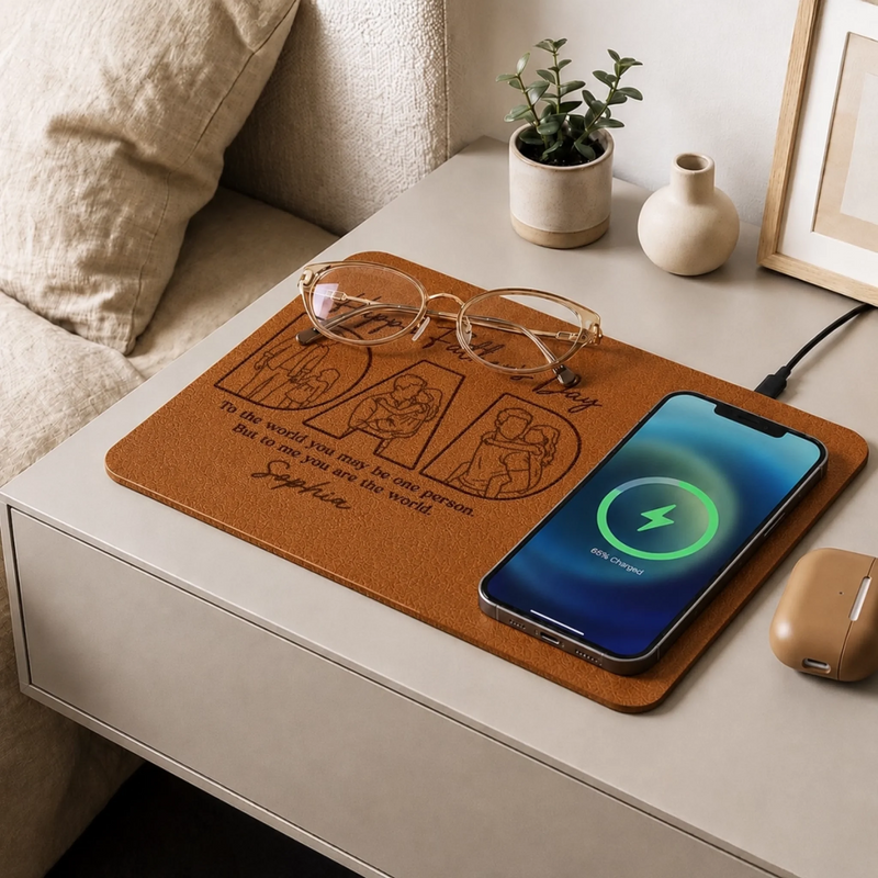 Custom Photo Charging Mat - Personalized Father's Day Birthday Gifts For Dad, Grandpa - Legends Stay Powered