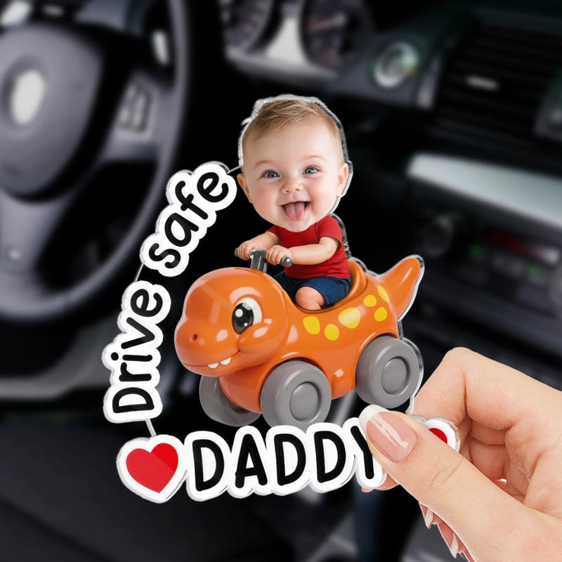 Custom Photo Acrylic Car Visor Clip - Personalized Father's Day Gifts For Dad, Grandpa - Drive Happy, Drive Safe