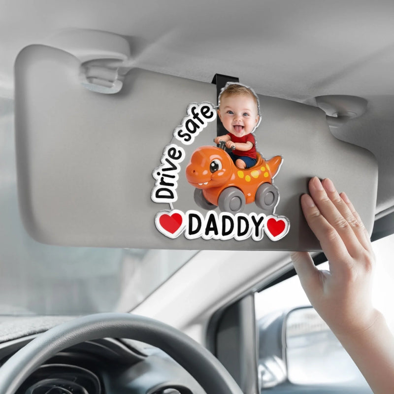 Custom Photo Acrylic Car Visor Clip - Personalized Father's Day Gifts For Dad, Grandpa - Drive Happy, Drive Safe