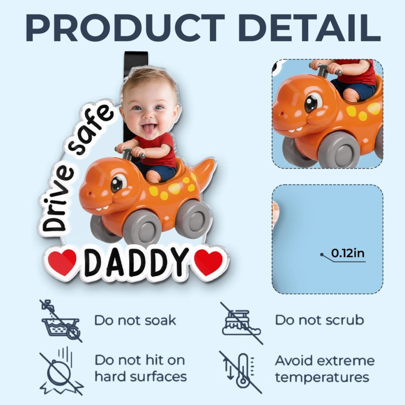 Custom Photo Acrylic Car Visor Clip - Personalized Father's Day Gifts For Dad, Grandpa - Drive Happy, Drive Safe
