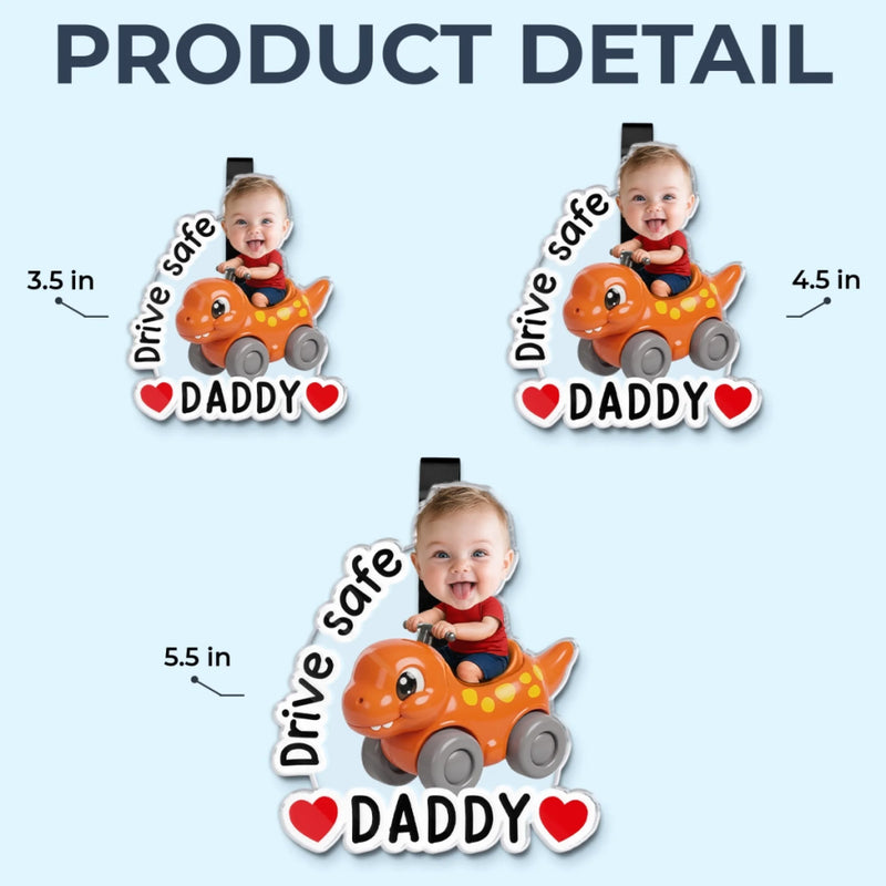 Custom Photo Acrylic Car Visor Clip - Personalized Father's Day Gifts For Dad, Grandpa - Drive Happy, Drive Safe