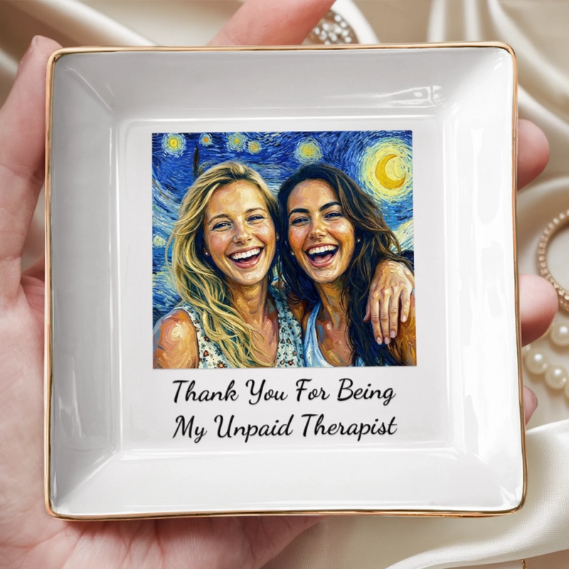 Custom Photo Jewelry Dish - Personalized Best Friend Birthday Gifts For Women, Besties, Sisters, BFF - Treasured Moments, Timeless Friendship