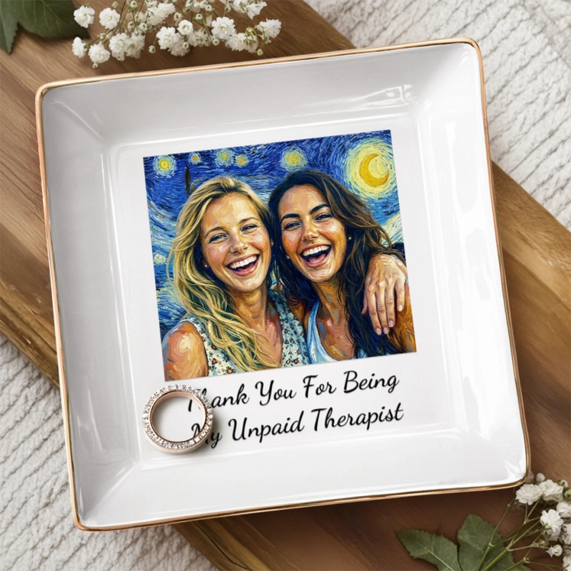 Custom Photo Jewelry Dish - Personalized Best Friend Birthday Gifts For Women, Besties, Sisters, BFF - Treasured Moments, Timeless Friendship
