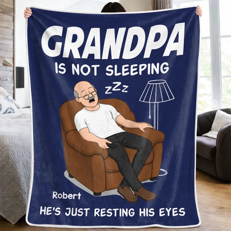 Custom Blanket - Personalized Father's Day Birthday Gifts For Dad, Grandpa - Dad’s Favorite Hobby Is Napping