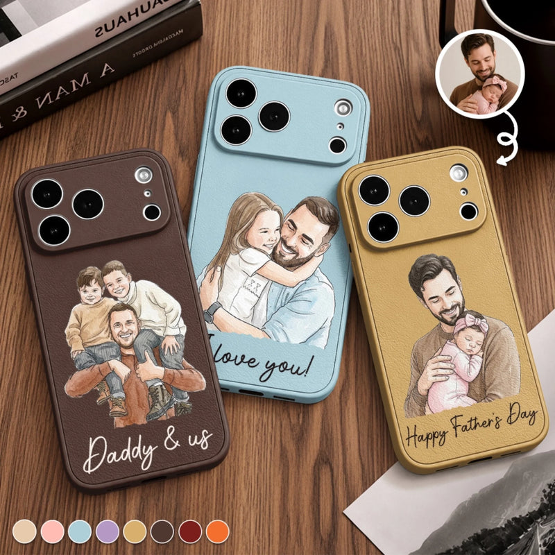 Custom Photo Leather Phone Case - Personalized Father's Day Birthday Gifts For Dad, Grandpa - Forever Grateful For Dad’s Love