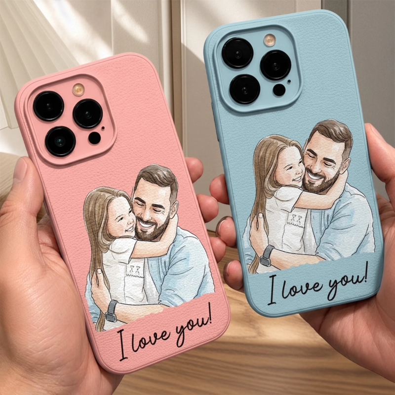 Custom Photo Leather Phone Case - Personalized Father's Day Birthday Gifts For Dad, Grandpa - Forever Grateful For Dad’s Love