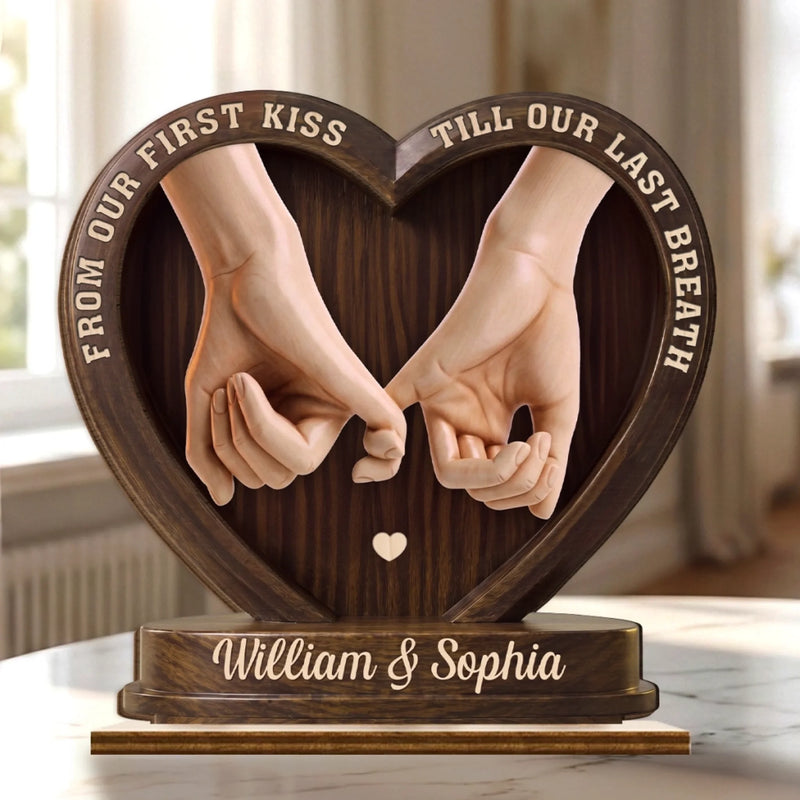 Custom 2-Layered Wooden Plaque - Personalized Anniversary Wedding Gifts For Husband And Wife, Him And Her - Your Hand In Mine