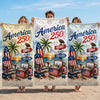 Custom Beach Towel - Personalized America 250th Anniversary, Summer Vacation And Travel Gifts For Mom, Dad, Brother, Sister, Kids - Stars Stripes And Proud Hearts