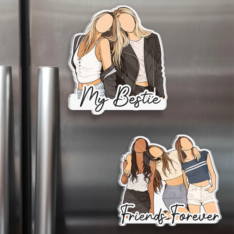 Custom Photo Acrylic Fridge Magnet - Personalized Best Friend Birthday Gifts For Women, Besties, Sisters, BFF - Chibi Version Of Us