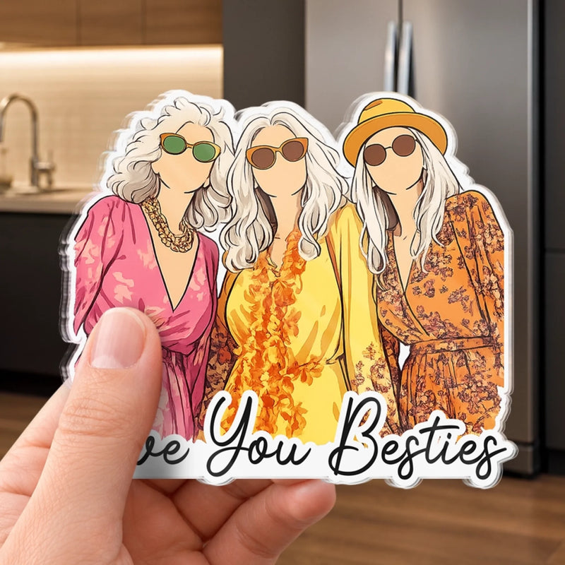 Custom Photo Acrylic Fridge Magnet - Personalized Best Friend Birthday Gifts For Women, Besties, Sisters, BFF - Chibi Version Of Us