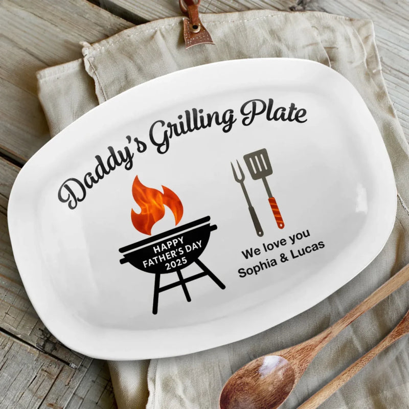 Fired Up For Father’s Day - Family Personalized Custom Platter - Father's Day, Gift For Dad, Grandpa