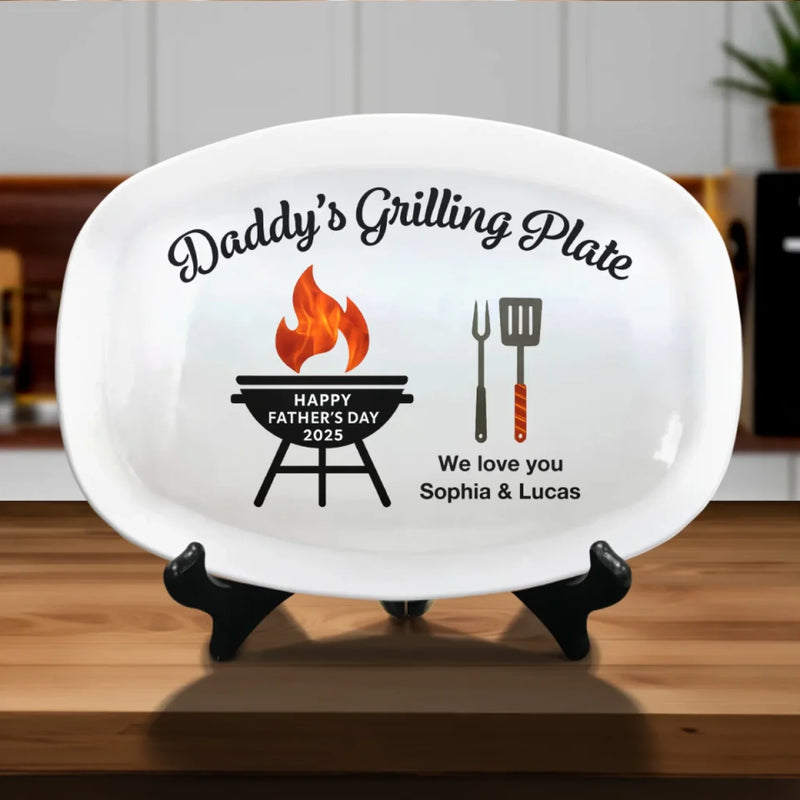 Fired Up For Father’s Day - Family Personalized Custom Platter - Father's Day, Gift For Dad, Grandpa