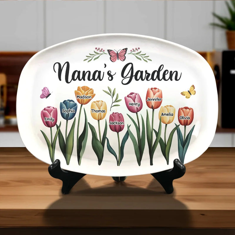 Grandma Makes Life Bloom With Love - Family Personalized Custom Platter - Gift For Mom, Grandma