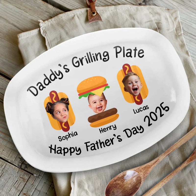Custom Photo Grill Master, Tiny Tasters - Family Personalized Custom Platter - Father's Day, Gift For Dad, Grandpa