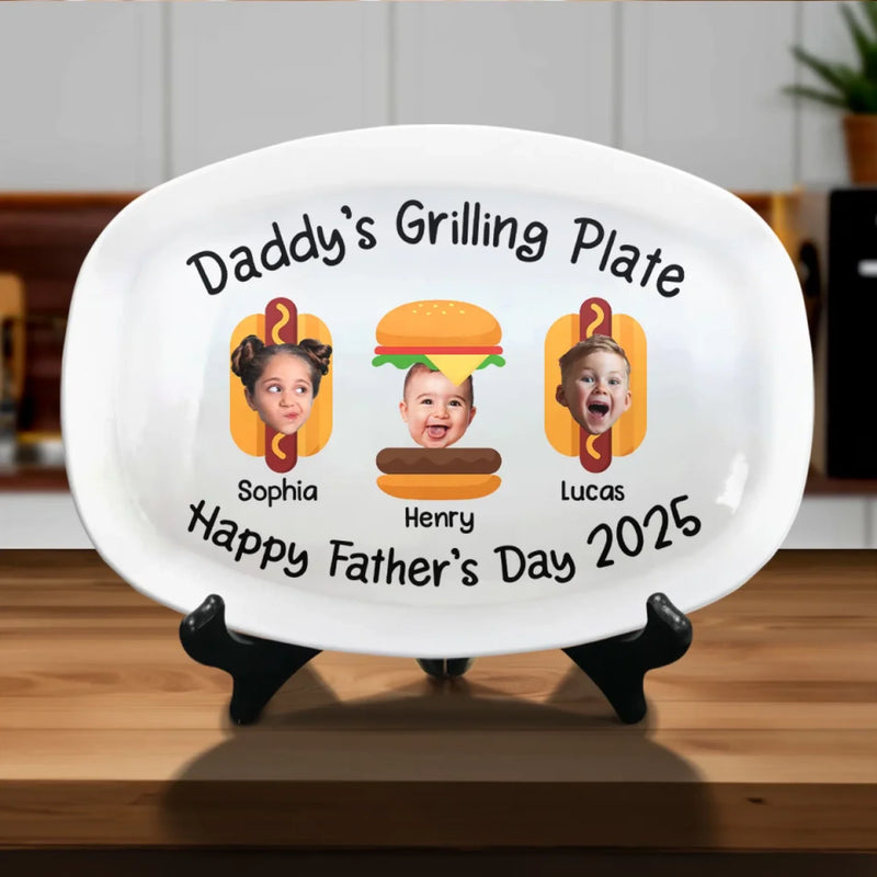 Custom Photo Grill Master, Tiny Tasters - Family Personalized Custom Platter - Father's Day, Gift For Dad, Grandpa