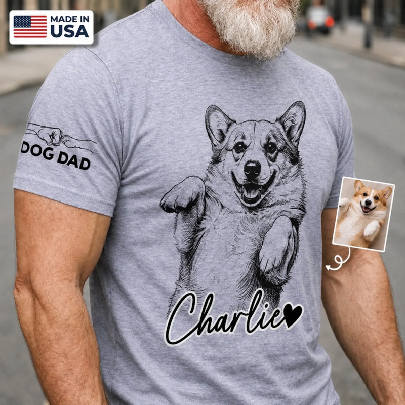 Custom Unisex T-Shirt With Design On Sleeve - Personalized Father's Day Gifts For Dog Cat Lovers, Dog Dad And Mom, Cat Owners - Happiness Starts With You