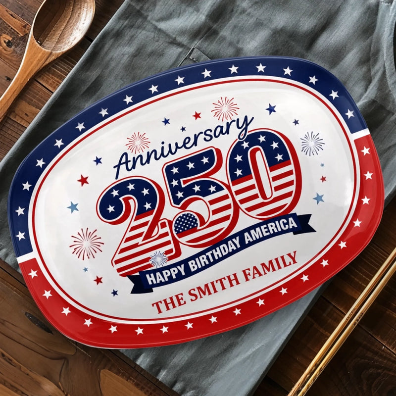 Custom Platter - Personalized America 250th Anniversary Gifts For Mom, Dad, Brother, Sister, Kids - Family Traditions Start Here