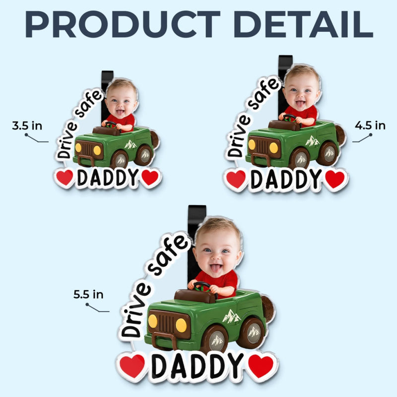 Custom Photo Acrylic Car Visor Clip - Personalized Father's Day Gifts For Dad, Grandpa - Tiny Rider, Big Love