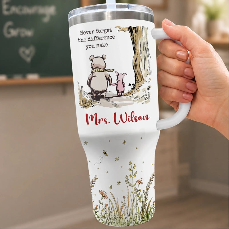 Custom 40 Oz Stainless Steel Tumbler With Handle - Personalized Birthday Gifts For Teachers - With Heart And Gratitude