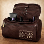 Custom Engraved Leather Toiletry Bag - Personalized Father's Day Birthday Gifts For Dad, Grandpa, Husband - Forever Thankful For Dad’s Love