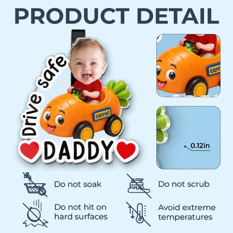 Custom Photo Acrylic Car Visor Clip - Personalized Father's Day Gifts For Dad, Grandpa - Buckled Up With Love