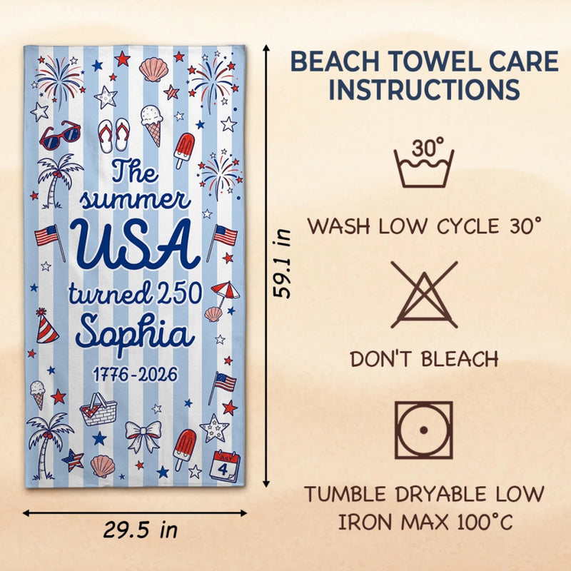 Custom Beach Towel - Personalized America 250th Anniversary, Summer Vacation And Travel Gifts For Mom, Dad, Brother, Sister, Kids - Freedom Never Goes Out Of Style
