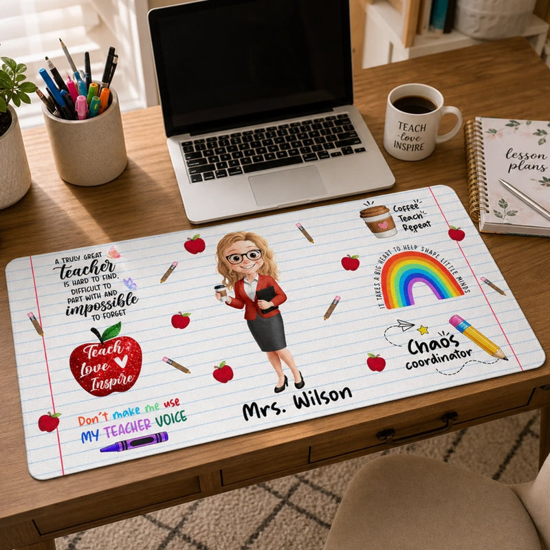 Custom Desk Mat -  Personalized Birthday Gifts For Teachers - Coffee Teach Repeat