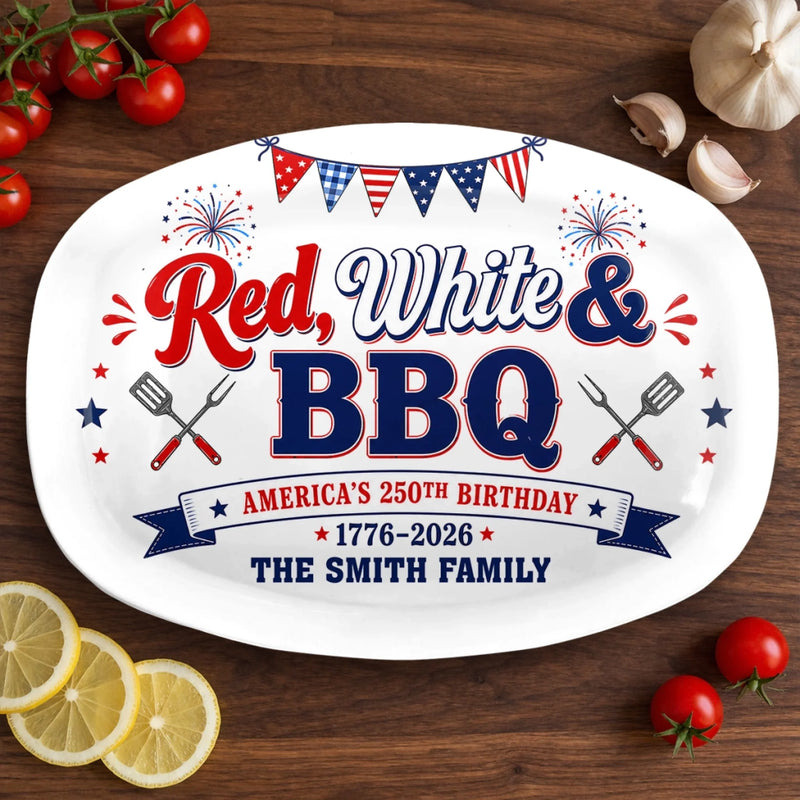 Custom Platter - Personalized America 250th Anniversary Gifts For Mom, Dad, Brother, Sister, Kids - Sparklers, Sauce And Freedom