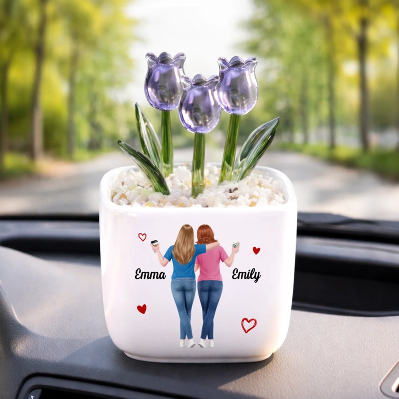 Custom Glass Everlasting Tulips - Personalized Best Friend Birthday Gifts For Women, Besties, Sisters, BFF - Ride Or Die, Literally