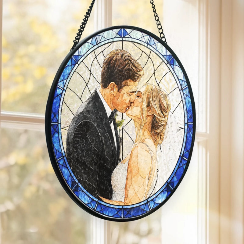 Custom Photo Stained Glass Window Hanging Suncatcher - Personalized Anniversary Wedding Gifts For Husband And Wife, Him And Her - Endless Love