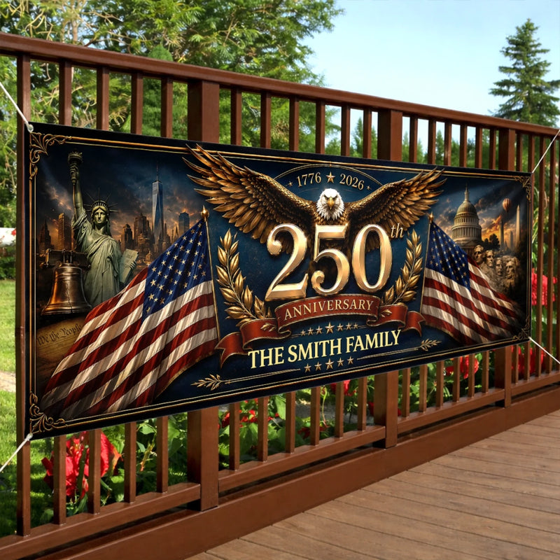 Custom Outdoor Banner - Personalized America 250th Anniversary Gifts For Mom, Dad, Kids - Celebrate Freedom In Style
