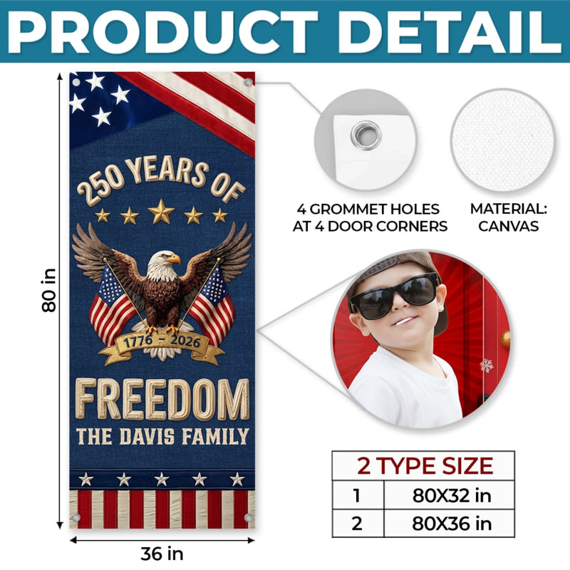 Custom Door Cover - Personalized America 250th Anniversary Gifts For Mom, Dad, Brother, Sister, Kids  - Born To Celebrate Freedom