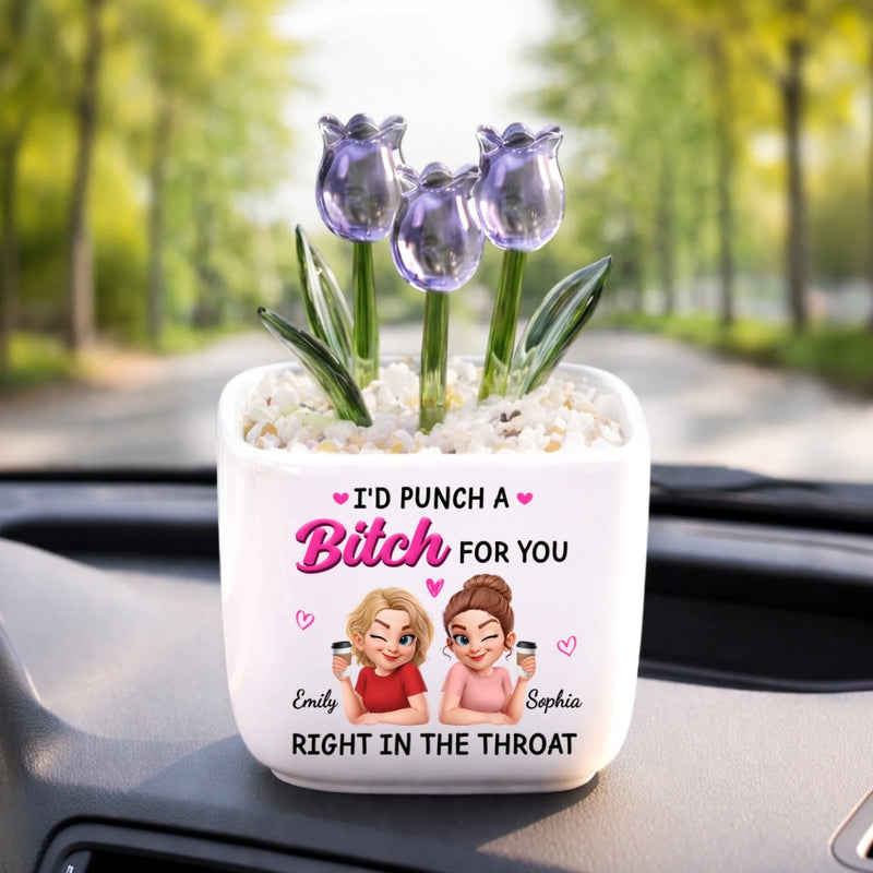 Custom Glass Everlasting Tulips - Personalized Best Friend Birthday Gifts For Women, Besties, Sisters, BFF - Partners In Actual Crime
