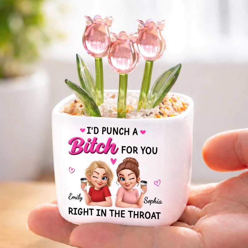 Custom Glass Everlasting Tulips - Personalized Best Friend Birthday Gifts For Women, Besties, Sisters, BFF - Partners In Actual Crime