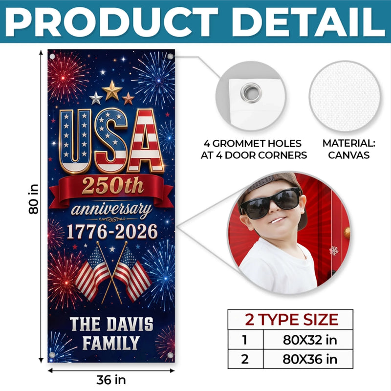 Custom Door Cover - Personalized America 250th Anniversary Gifts For Mom, Dad, Brother, Sister, Kids  - Stars Stripes Proud Hearts