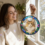 Custom Photo Stained Glass Window Hanging Suncatcher - Personalized Birthday Gifts For Dog Lovers, Dog Dad, Dog Mom - Puppy Portrait With Rainbow Energy