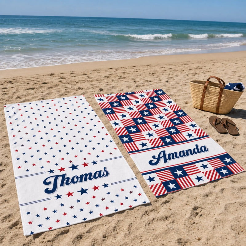 Custom Beach Towel - Personalized America 250th Anniversary, Summer Vacation And Travel Gifts For Best Friends, Family - Summer Vibes USA Edition