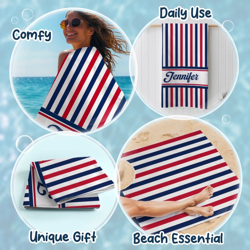 Custom Beach Towel - Personalized America 250th Anniversary, Summer Vacation And Travel Gifts For Best Friends, Family - Summer Vibes USA Edition
