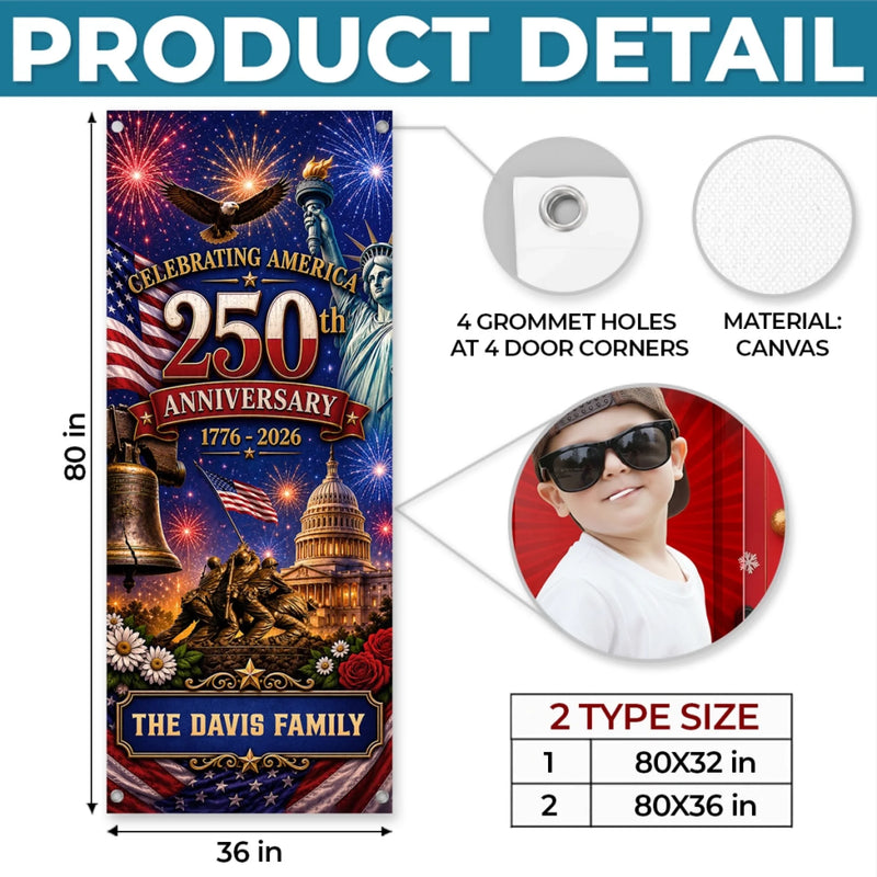 Custom Door Cover - Personalized America 250th Anniversary Gifts For Mom, Dad, Brother, Sister, Kids  - Welcome To The USA Era