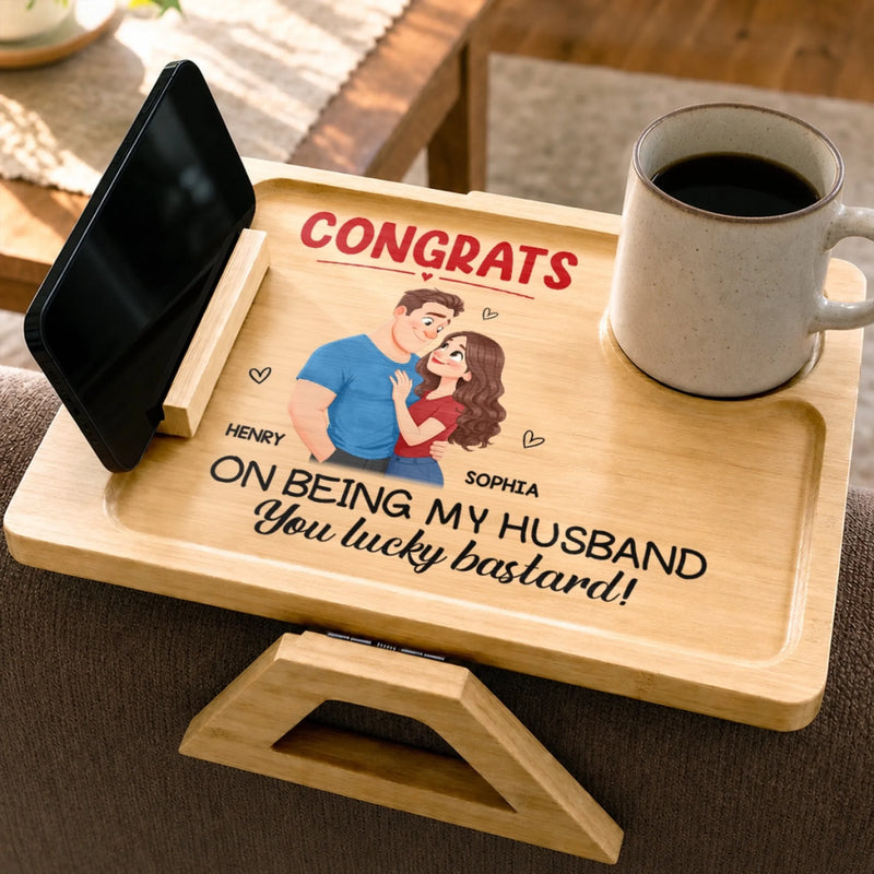 Custom Wooden Couch Arm Table - Personalized Anniversary Wedding Gifts For Husband And Wife, Him And Her - You And Me Always