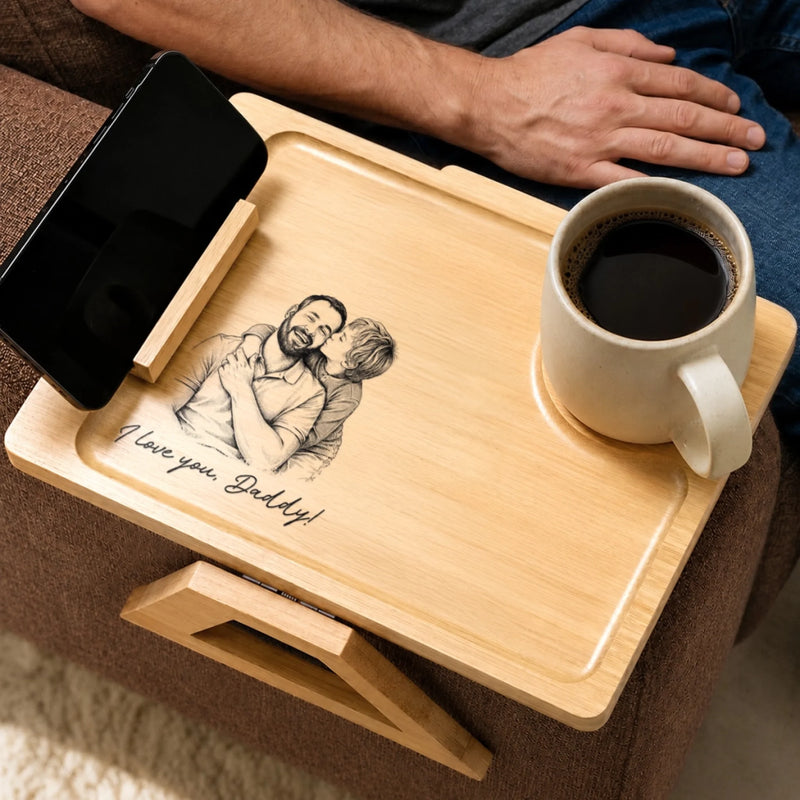 Custom Photo Wooden Couch Arm Table - Personalized Father's Day Birthday Gifts For Dad, Grandpa - Dad Makes Every Moment Special