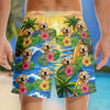 Custom Photo Funny Caricature Tropical Hawaiian Aloha Men Beach Shorts - Personalized Summer Vacation And Travel Gifts For Dog Cat Lovers, Dog Dad And Mom, Cat Owners - Palm Trees And Puppy Breeze