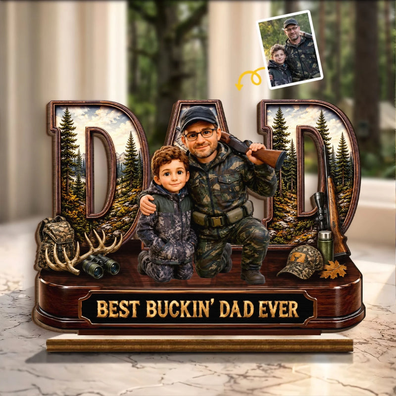Custom Photo 2-Layered Wooden Plaque - Personalized Birthday Hunting Gifts For Hunters, Dad, Grandpa - Legends Walk The Woods