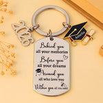 Memories Behind, Dreams Ahead, Love All Around - Family Personalized Custom Engraved Graduation Keychain - Graduation Gift For Family