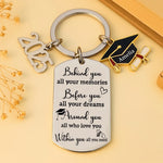 Memories Behind, Dreams Ahead, Love All Around - Family Personalized Custom Engraved Graduation Keychain - Graduation Gift For Family