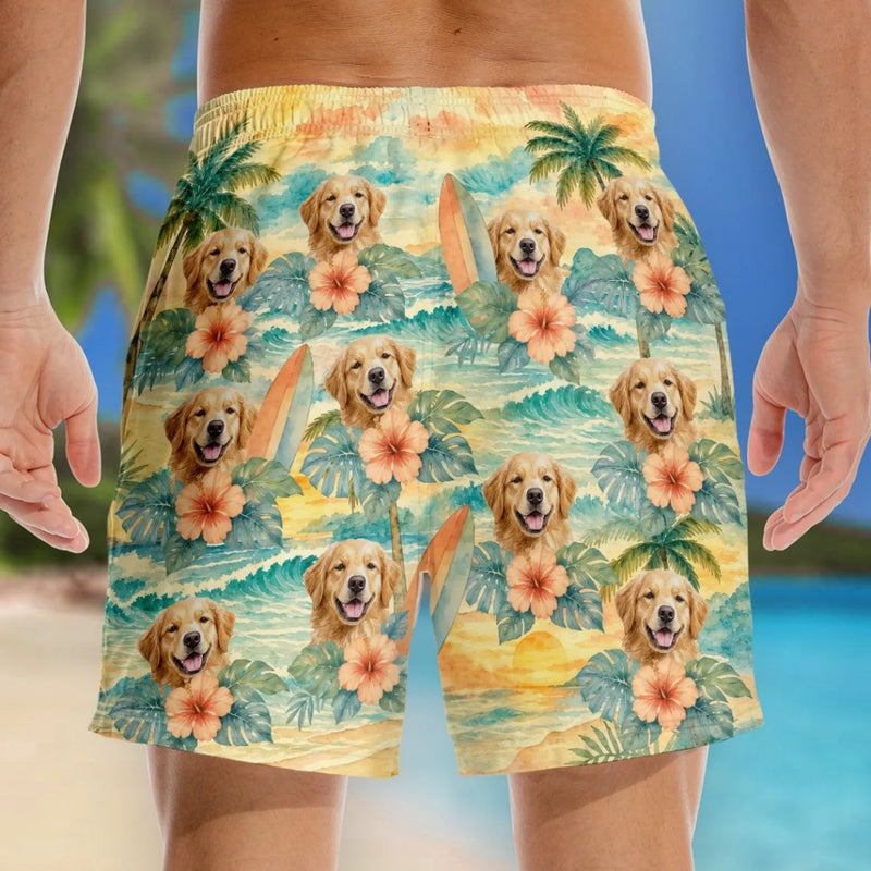 Custom Photo Tropical Hawaiian Aloha Men Beach Shorts - Personalized Summer Vacation And Travel Gifts For Dog Cat Lovers, Dog Dad And Mom, Cat Owners - Living That Island Life, Baby